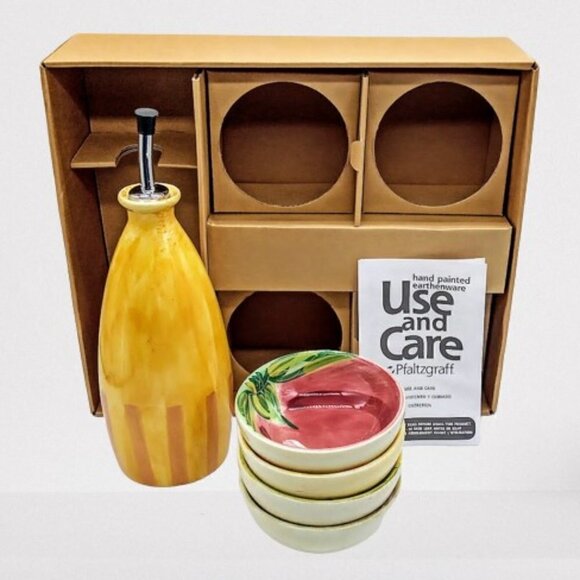 Pfaltzgraff Earthenware 5-Piece Oil Decanter & Bowl Set NIB - Picture 5 of 7